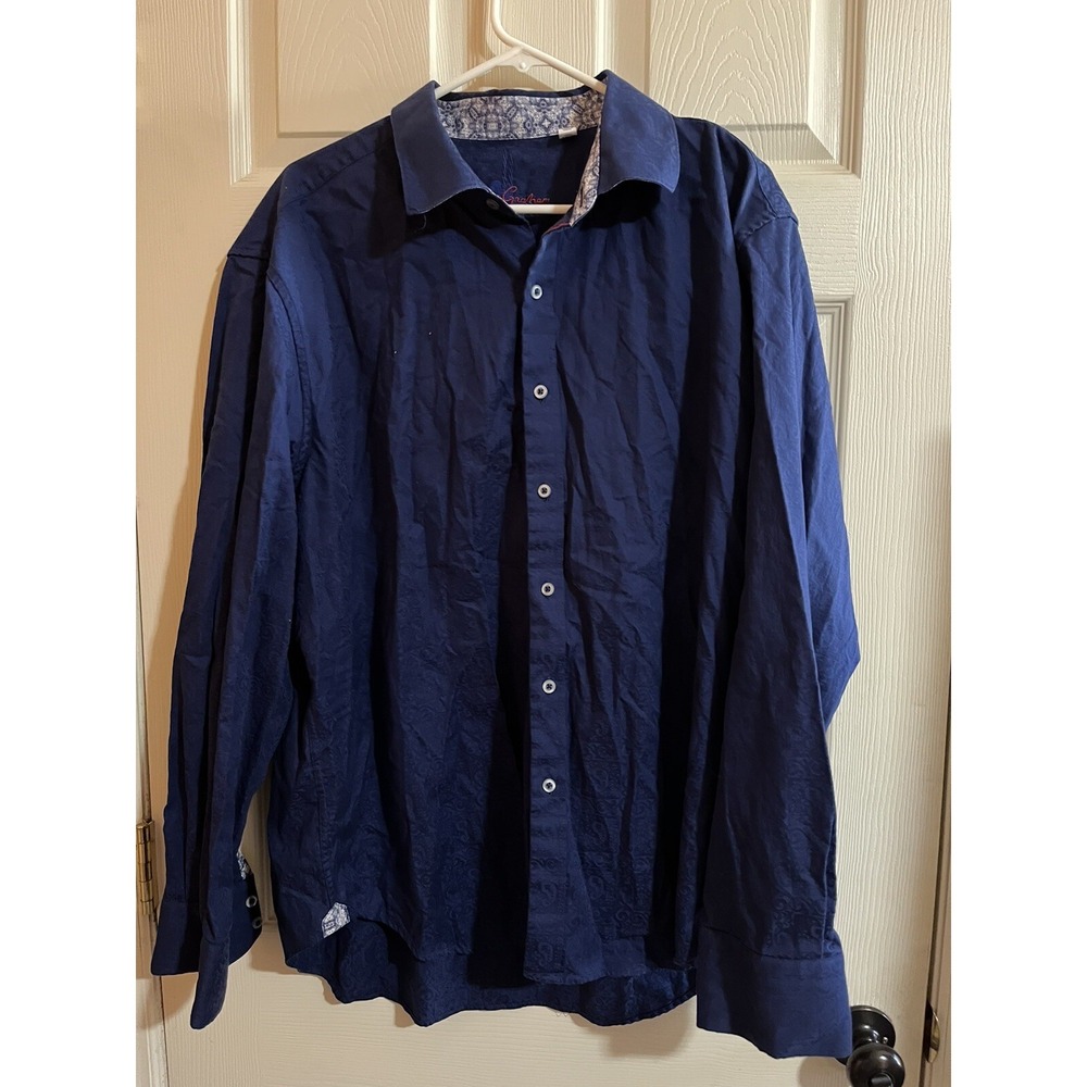 Robert Graham Mens‎ Shirt Navy Blue 3XL Paisley Button Down Long Sleeve